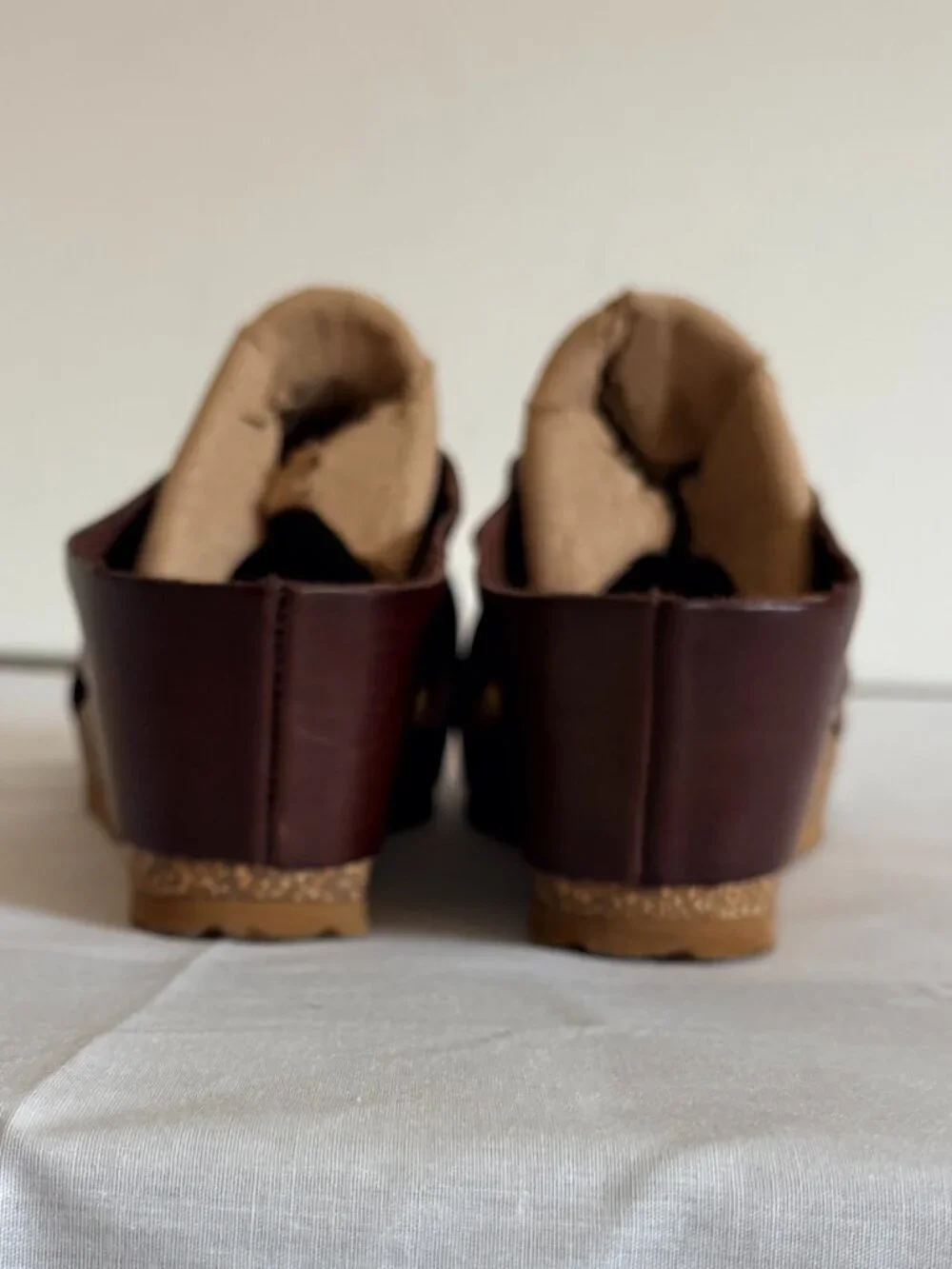 Yokono Spain Brown Leather Cross Over Strap Slide Boho Cork Wedge Sandle Sz 8
